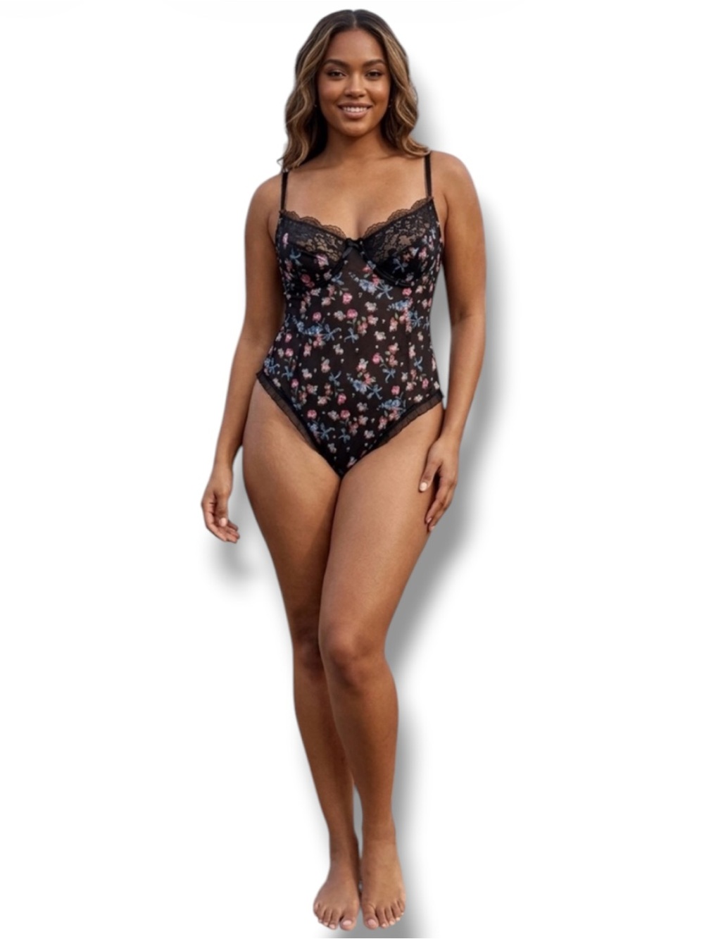 Moxy Floral Lace Underwire Teddy Bodysuit Black L NWOT 🍭